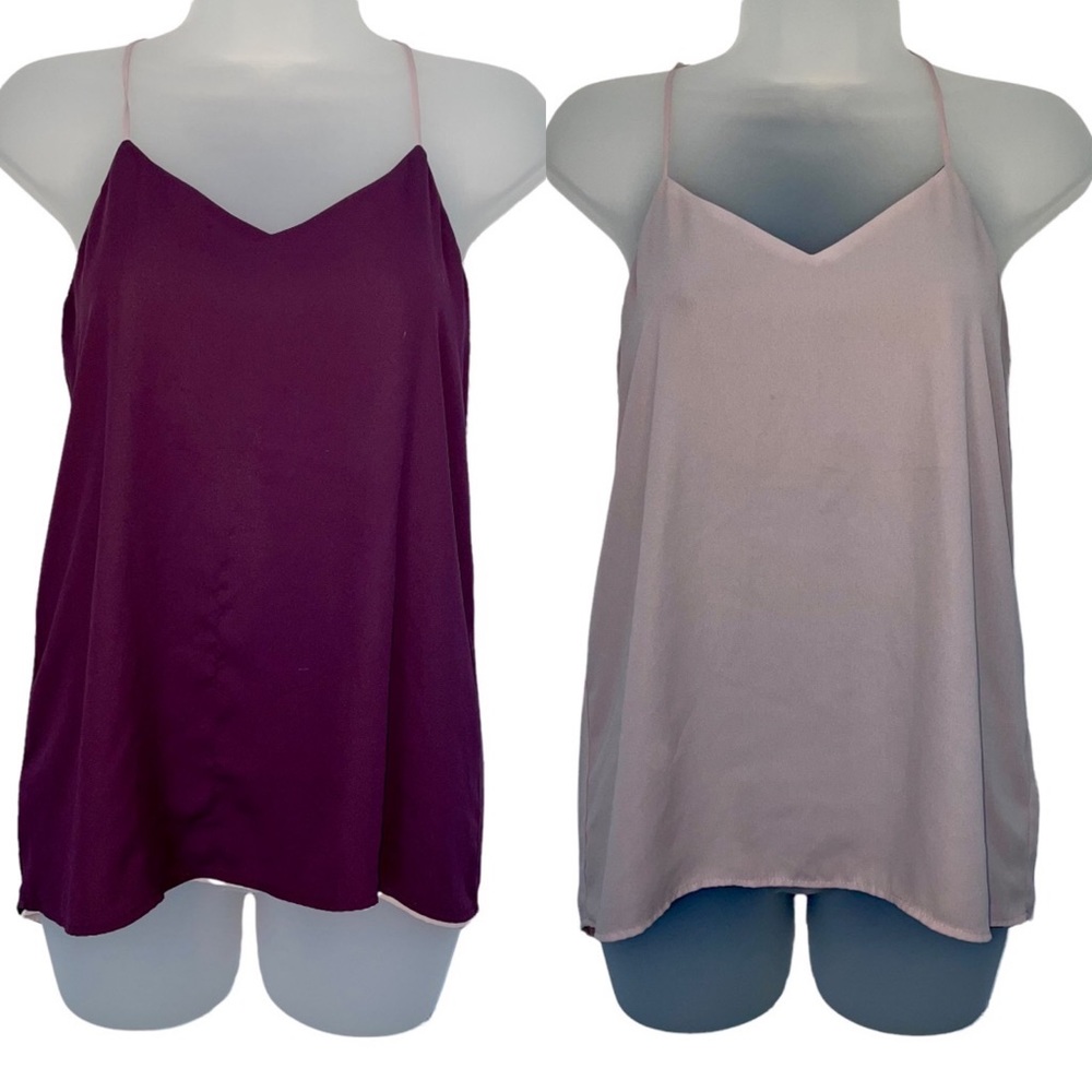 Express Barcelona Cami Reversible Maroon Pink Chiffon Blouse Tank Top V Neck XS